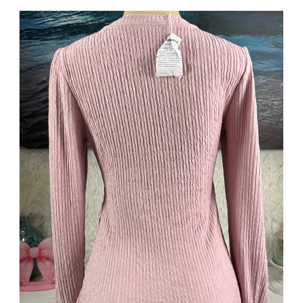 PrettyGarden Blush Pink Ruched Ruffle Mini Dress Size Small NWT - Picture 4 of 6